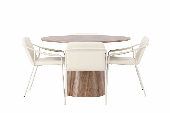 Venture Home Lanzo Dining Table φ120 - Natural / Natural MDF +Tvist Dining Chair - Beige / Beige PU _4