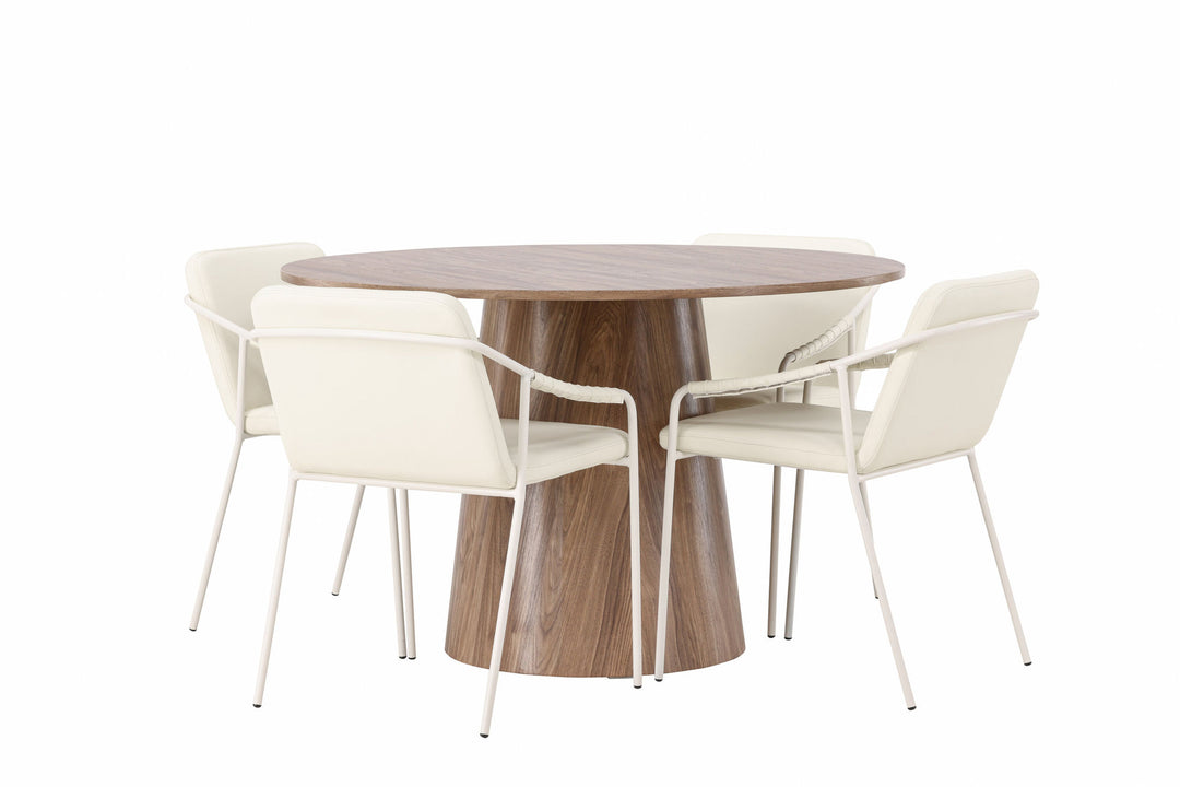 Venture Home Lanzo Dining Table φ120 - Natural / Natural MDF +Tvist Dining Chair - Beige / Beige PU _4