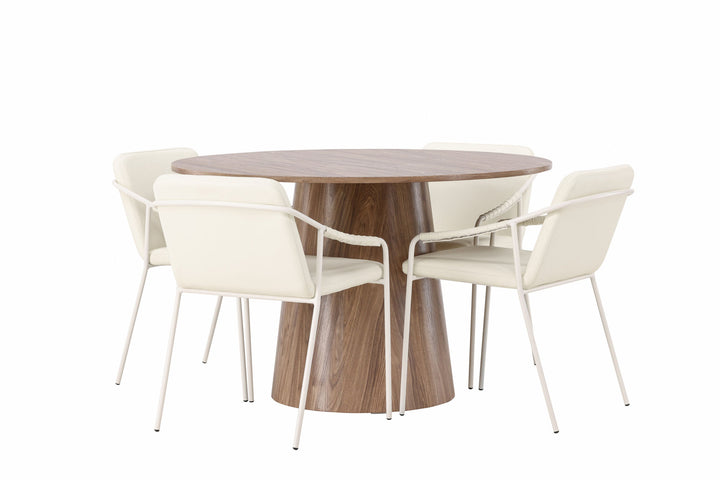 Venture Home Lanzo Dining Table φ120 - Natural / Natural MDF +Tvist Dining Chair - Beige / Beige PU _4