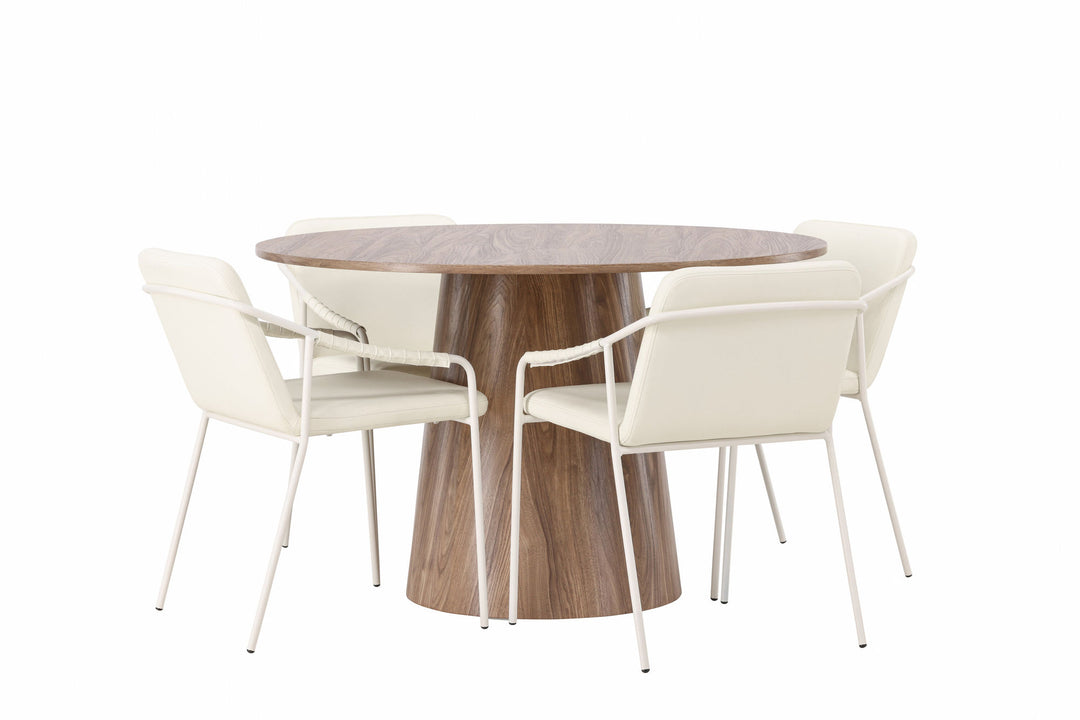 Venture Home Lanzo Dining Table φ120 - Natural / Natural MDF +Tvist Dining Chair - Beige / Beige PU _4