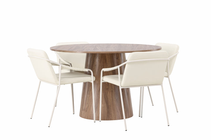 Venture Home Lanzo Dining Table φ120 - Natural / Natural MDF +Tvist Dining Chair - Beige / Beige PU _4