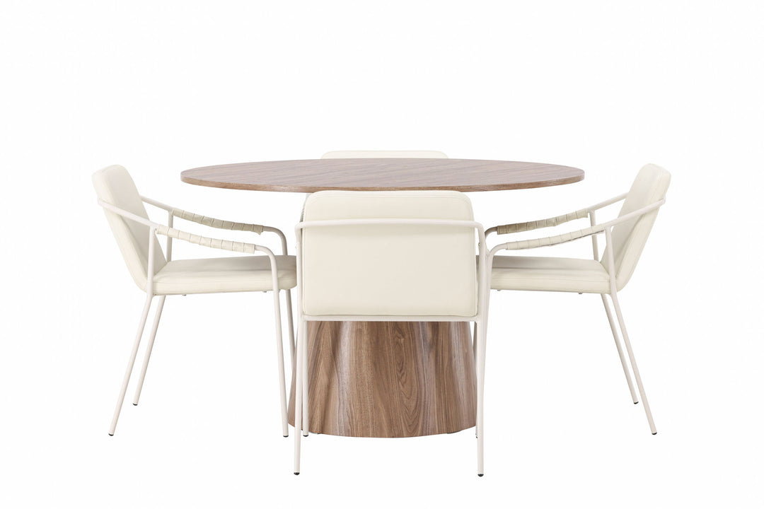 Venture Home Lanzo Dining Table φ120 - Natural / Natural MDF +Tvist Dining Chair - Beige / Beige PU _4