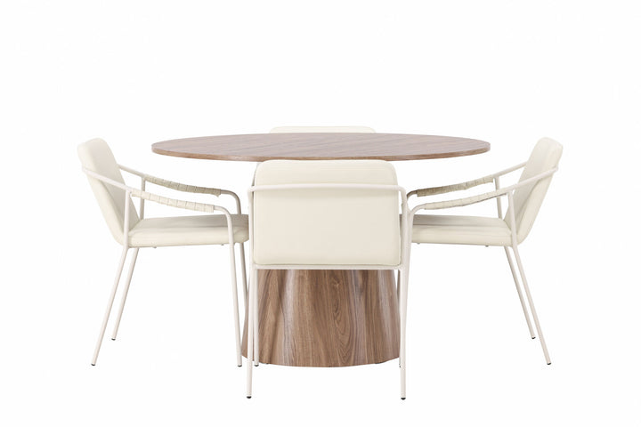 Venture Home Lanzo Dining Table φ120 - Natural / Natural MDF +Tvist Dining Chair - Beige / Beige PU _4