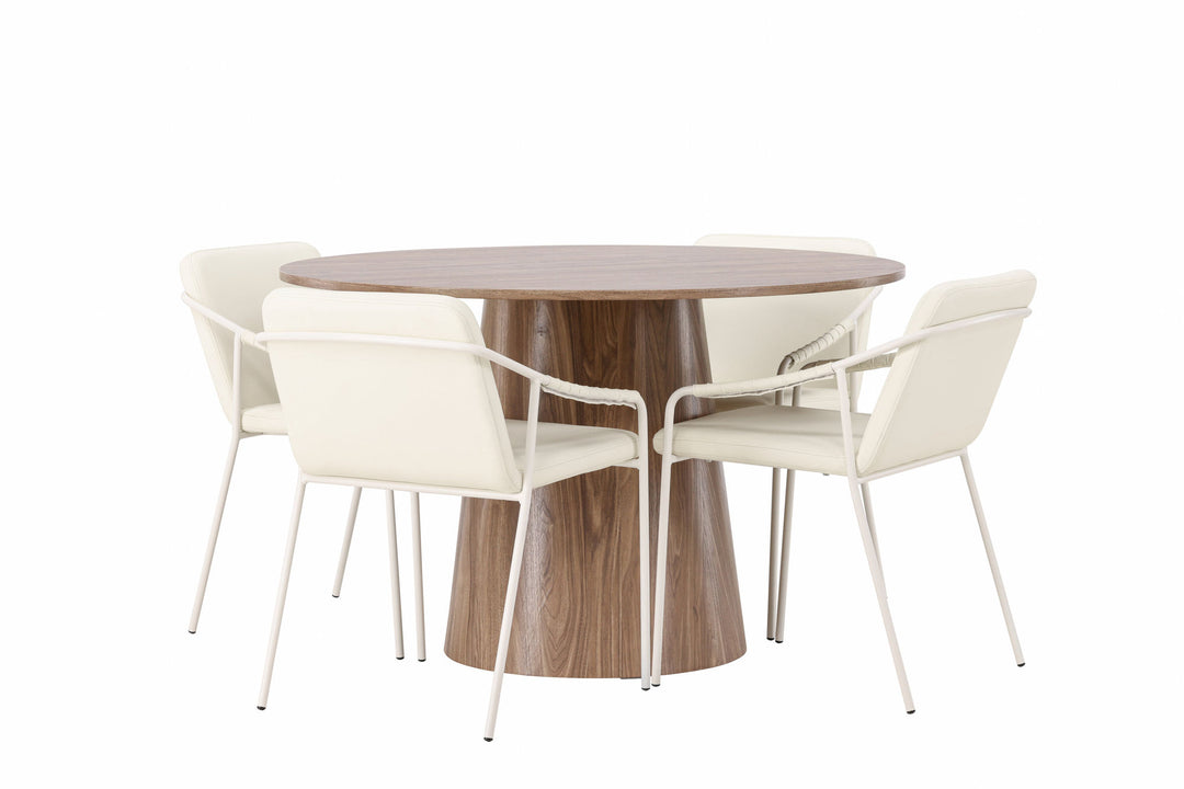 Venture Home Lanzo Dining Table φ120 - Natural / Natural MDF +Tvist Dining Chair - Beige / Beige PU _4