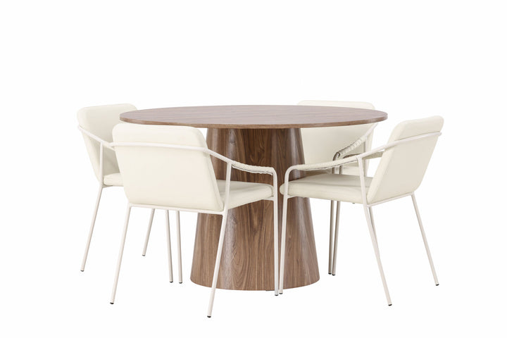 Venture Home Lanzo Dining Table φ120 - Natural / Natural MDF +Tvist Dining Chair - Beige / Beige PU _4