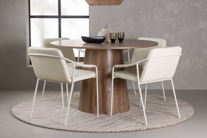 Venture Home Lanzo Dining Table φ120 - Natural / Natural MDF +Tvist Dining Chair - Beige / Beige PU _4