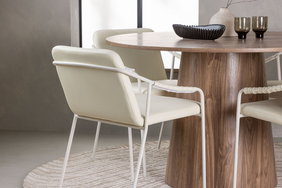 Venture Home Lanzo Dining Table φ120 - Natural / Natural MDF +Tvist Dining Chair - Beige / Beige PU _4