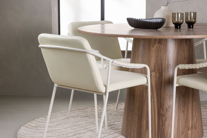 Venture Home Lanzo Dining Table φ120 - Natural / Natural MDF +Tvist Dining Chair - Beige / Beige PU _4
