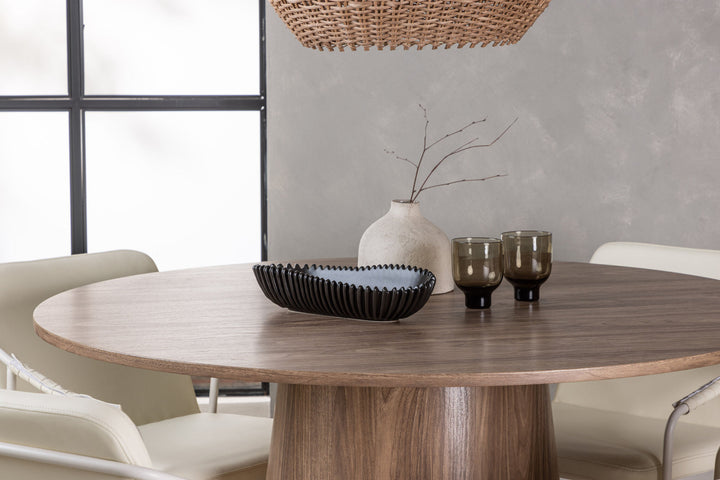 Venture Home Lanzo Dining Table φ120 - Natural / Natural MDF +Tvist Dining Chair - Beige / Beige PU _4