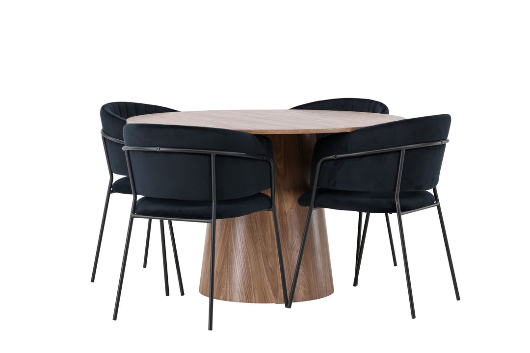 Venture Home Lanzo Dining Table φ120 - Natural / Natural MDF +Selma Dining Chair - Black / Black Velvet _4