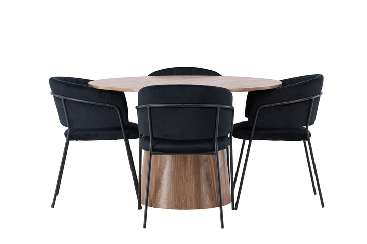 Venture Home Lanzo Dining Table φ120 - Natural / Natural MDF +Selma Dining Chair - Black / Black Velvet _4