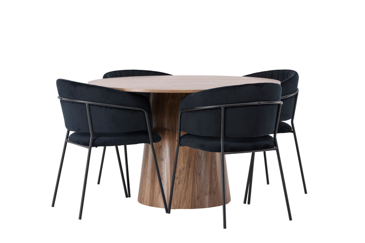 Venture Home Lanzo Dining Table φ120 - Natural / Natural MDF +Selma Dining Chair - Black / Black Velvet _4