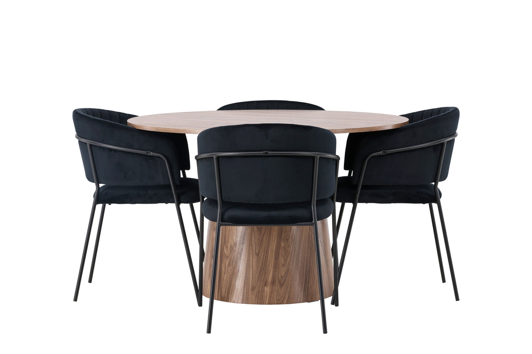 Venture Home Lanzo Dining Table φ120 - Natural / Natural MDF +Selma Dining Chair - Black / Black Velvet _4