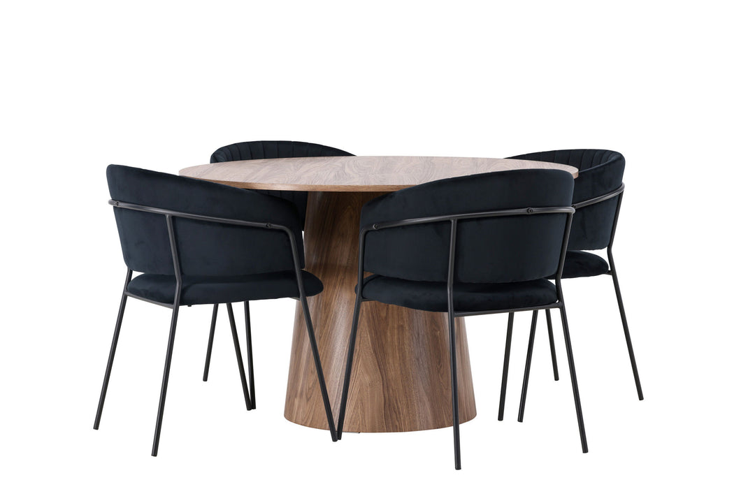 Venture Home Lanzo Dining Table φ120 - Natural / Natural MDF +Selma Dining Chair - Black / Black Velvet _4