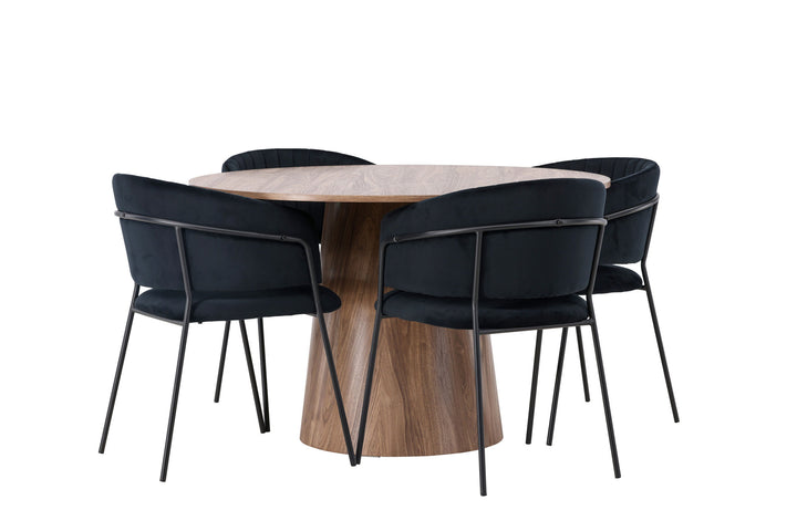 Venture Home Lanzo Dining Table φ120 - Natural / Natural MDF +Selma Dining Chair - Black / Black Velvet _4