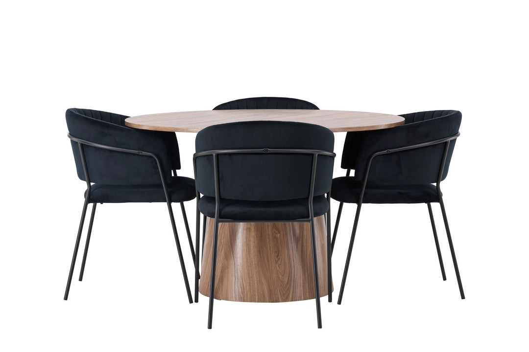 Venture Home Lanzo Dining Table φ120 - Natural / Natural MDF +Selma Dining Chair - Black / Black Velvet _4