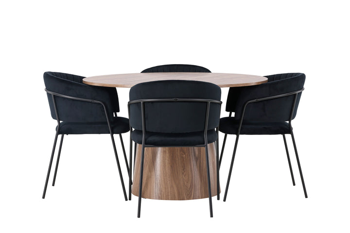 Venture Home Lanzo Dining Table φ120 - Natural / Natural MDF +Selma Dining Chair - Black / Black Velvet _4