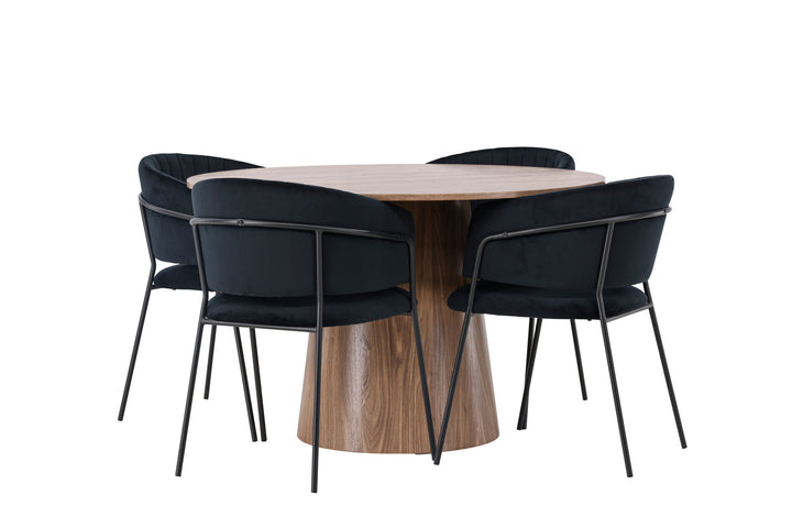 Venture Home Lanzo Dining Table φ120 - Natural / Natural MDF +Selma Dining Chair - Black / Black Velvet _4