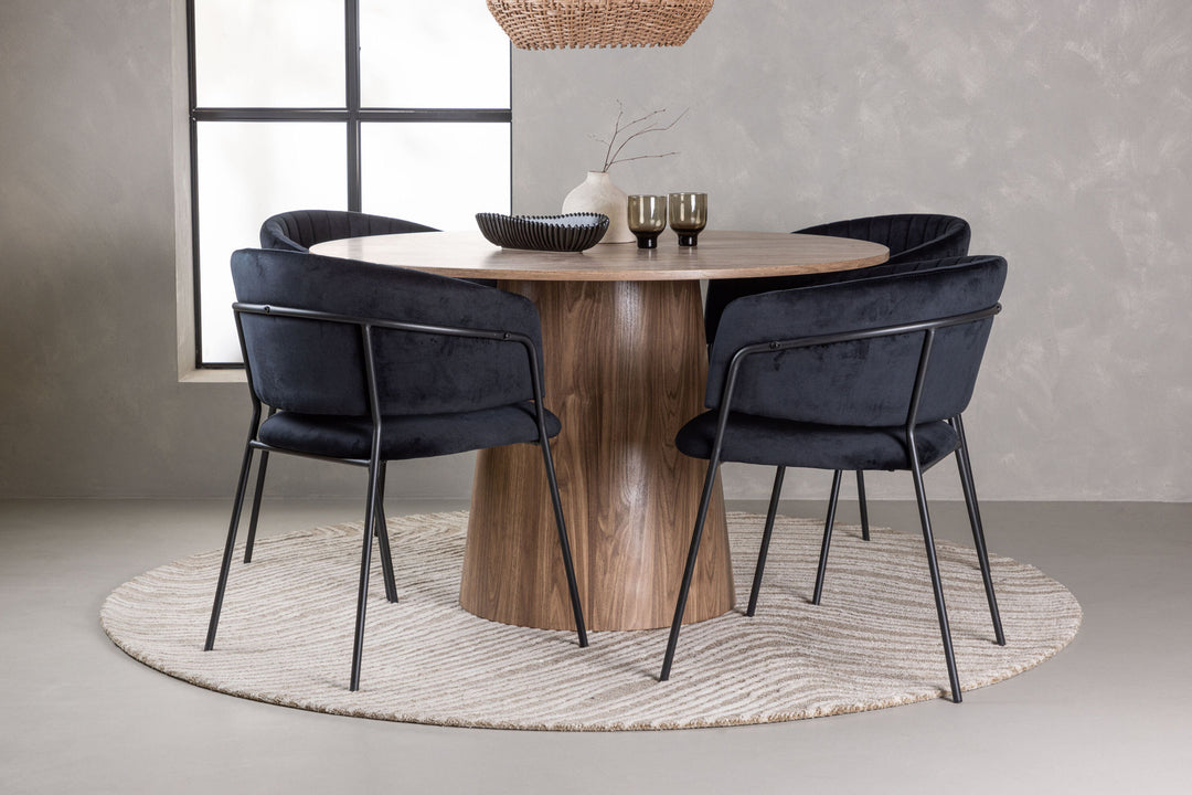 Venture Home Lanzo Dining Table φ120 - Natural / Natural MDF +Selma Dining Chair - Black / Black Velvet _4