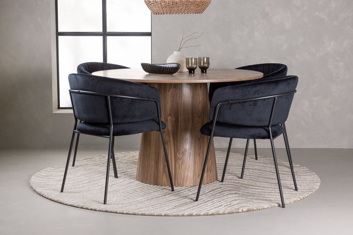 Venture Home Lanzo Dining Table φ120 - Natural / Natural MDF +Selma Dining Chair - Black / Black Velvet _4