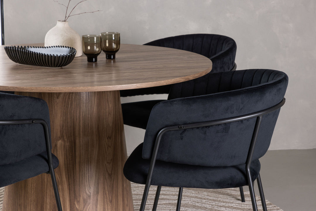 Venture Home Lanzo Dining Table φ120 - Natural / Natural MDF +Selma Dining Chair - Black / Black Velvet _4