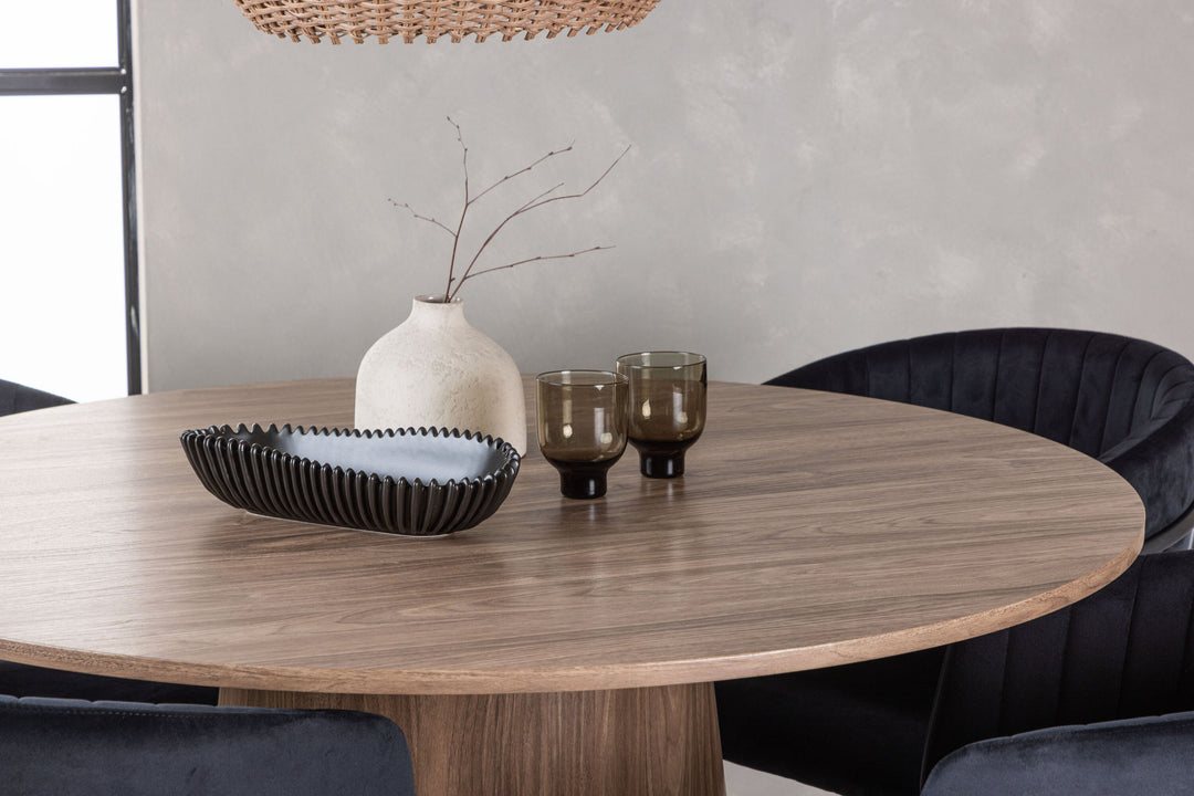 Venture Home Lanzo Dining Table φ120 - Natural / Natural MDF +Selma Dining Chair - Black / Black Velvet _4