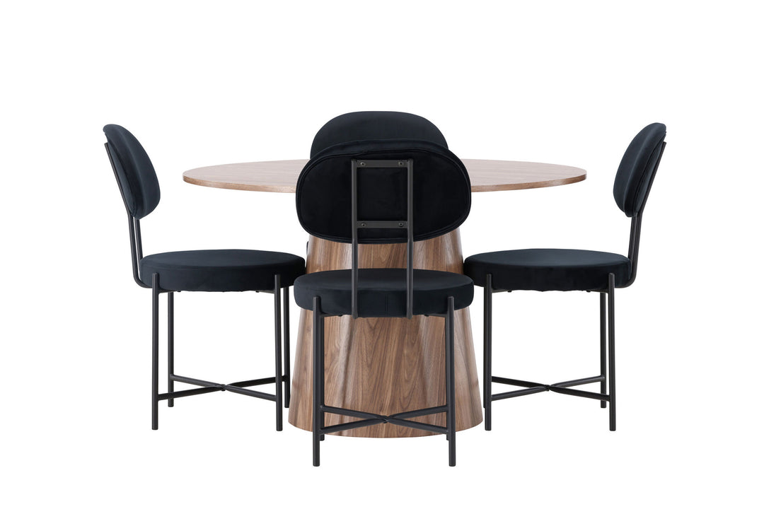 Venture Home Lanzo Dining Table φ120 - Natural / Natural MDF +Stella Dining Chair - Black / Black Velvet _4