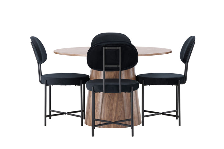 Venture Home Lanzo Dining Table φ120 - Natural / Natural MDF +Stella Dining Chair - Black / Black Velvet _4