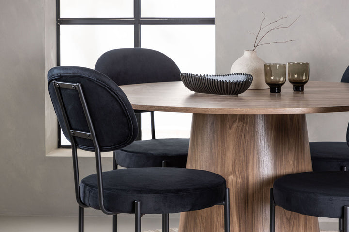 Venture Home Lanzo Dining Table φ120 - Natural / Natural MDF +Stella Dining Chair - Black / Black Velvet _4