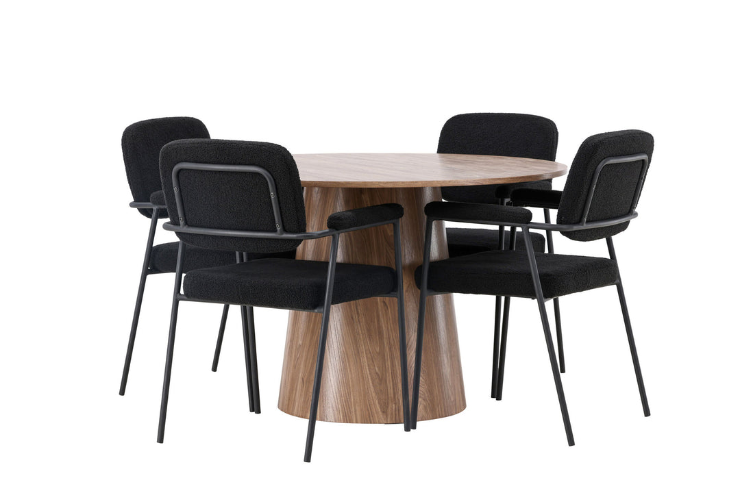 Venture Home Lanzo Dining Table φ120 - Natural / Natural MDF +Yesterday Dining Chair - Black / Black Boucle _4