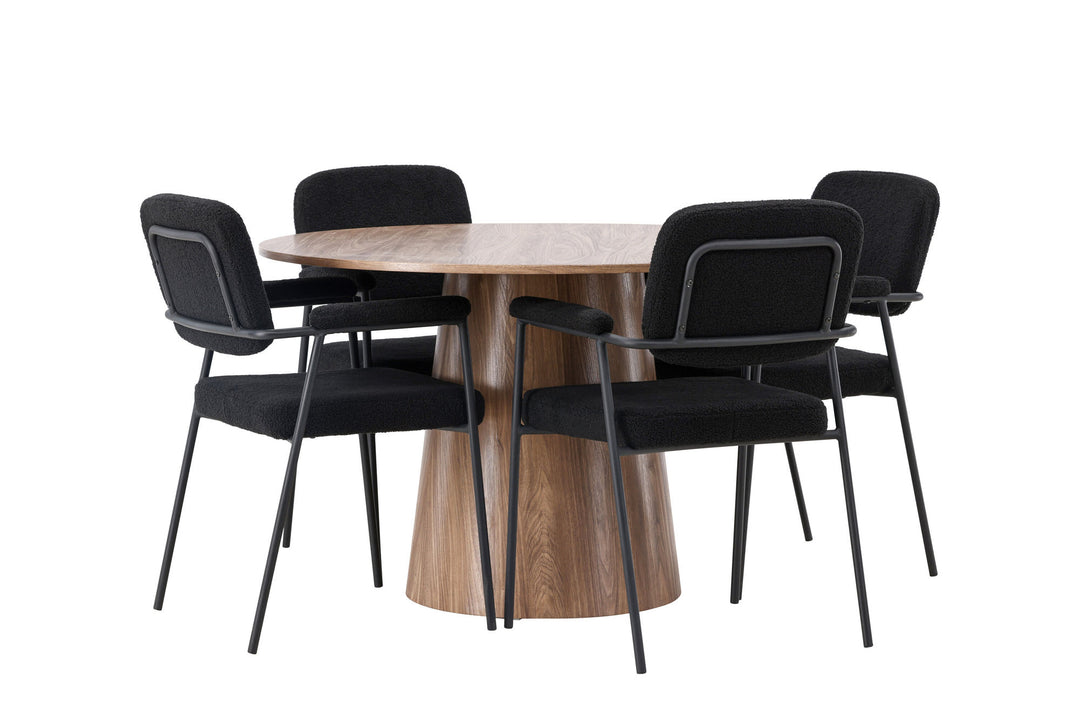 Venture Home Lanzo Dining Table φ120 - Natural / Natural MDF +Yesterday Dining Chair - Black / Black Boucle _4