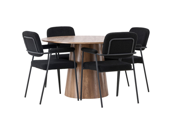 Venture Home Lanzo Dining Table φ120 - Natural / Natural MDF +Yesterday Dining Chair - Black / Black Boucle _4