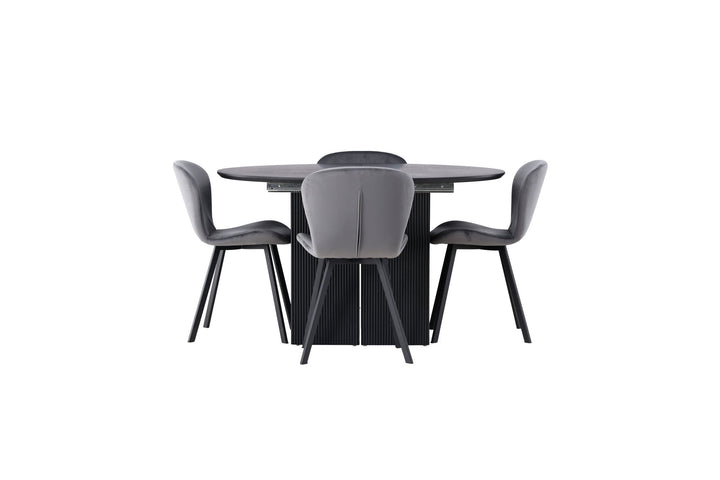 Venture Home Matilda Dining Table φ130 - Black / Black MDF with veneer +Lilja Dining Chair - Black / Dark grey Fabric _4