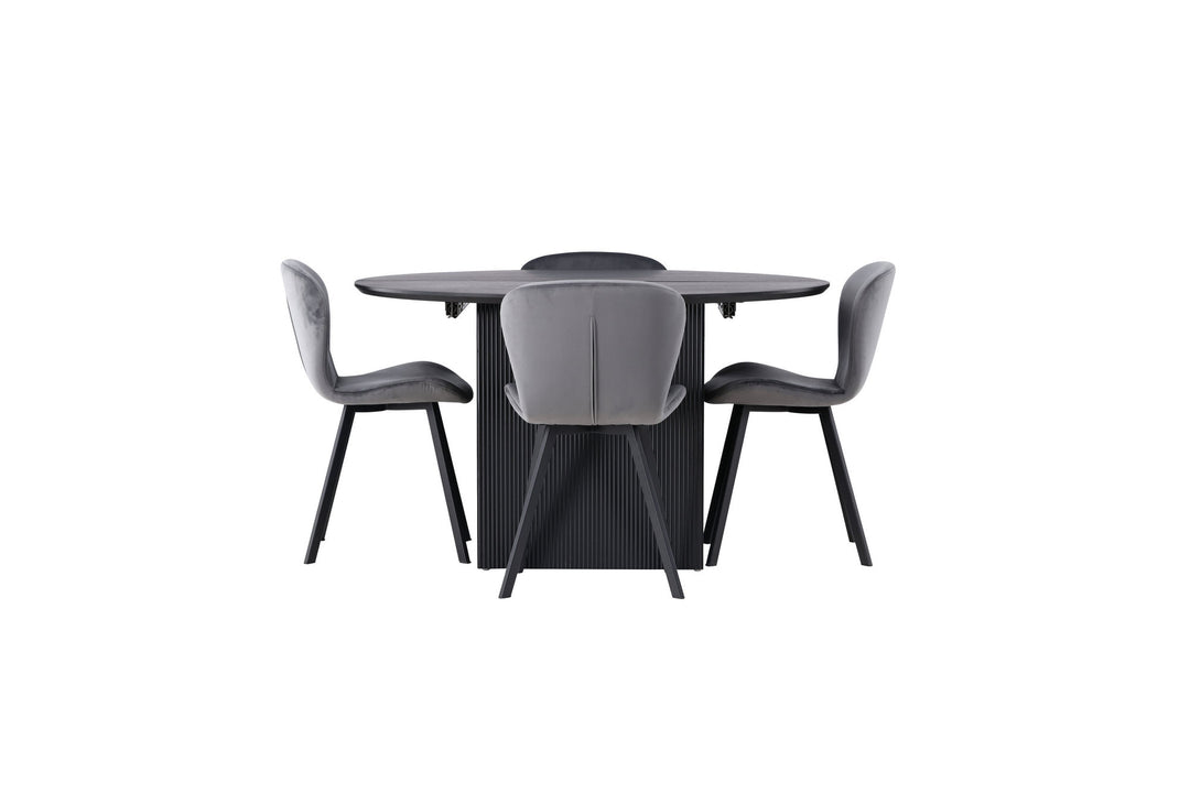 Venture Home Matilda Dining Table φ130 - Black / Black MDF with veneer +Lilja Dining Chair - Black / Dark grey Fabric _4