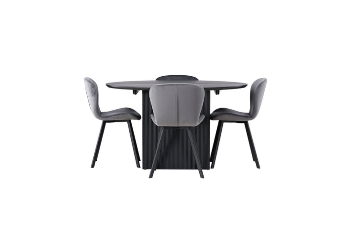Venture Home Matilda Dining Table φ130 - Black / Black MDF with veneer +Lilja Dining Chair - Black / Dark grey Fabric _4