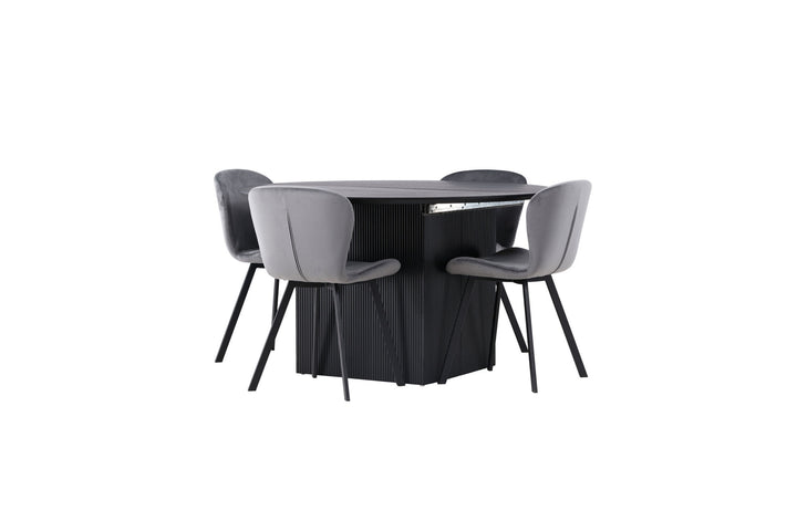 Venture Home Matilda Dining Table φ130 - Black / Black MDF with veneer +Lilja Dining Chair - Black / Dark grey Fabric _4