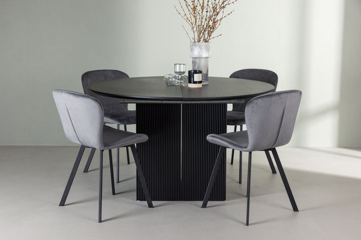 Venture Home Matilda Dining Table φ130 - Black / Black MDF with veneer +Lilja Dining Chair - Black / Dark grey Fabric _4