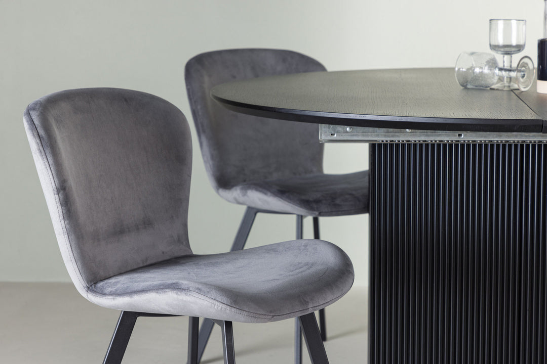 Venture Home Matilda Dining Table φ130 - Black / Black MDF with veneer +Lilja Dining Chair - Black / Dark grey Fabric _4