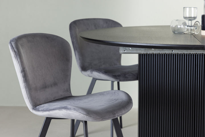 Venture Home Matilda Dining Table φ130 - Black / Black MDF with veneer +Lilja Dining Chair - Black / Dark grey Fabric _4