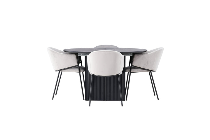 Venture Home Matilda Dining Table φ130 - Black / Black MDF with veneer +Evelina Dining Chair - Black / Light grey Velvet _4