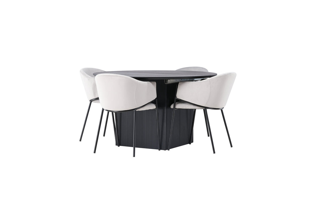 Venture Home Matilda Dining Table φ130 - Black / Black MDF with veneer +Evelina Dining Chair - Black / Light grey Velvet _4