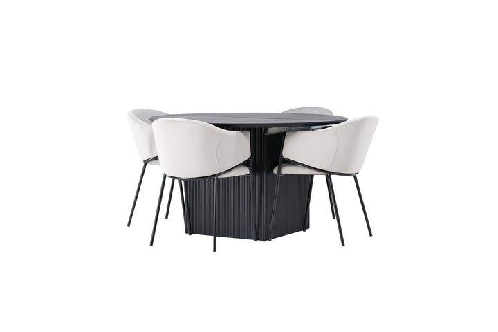 Venture Home Matilda Dining Table φ130 - Black / Black MDF with veneer +Evelina Dining Chair - Black / Light grey Velvet _4
