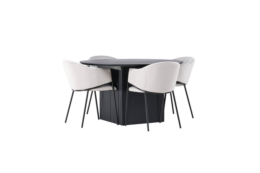 Venture Home Matilda Dining Table φ130 - Black / Black MDF with veneer +Evelina Dining Chair - Black / Light grey Velvet _4