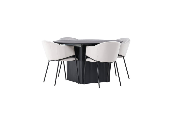 Venture Home Matilda Dining Table φ130 - Black / Black MDF with veneer +Evelina Dining Chair - Black / Light grey Velvet _4