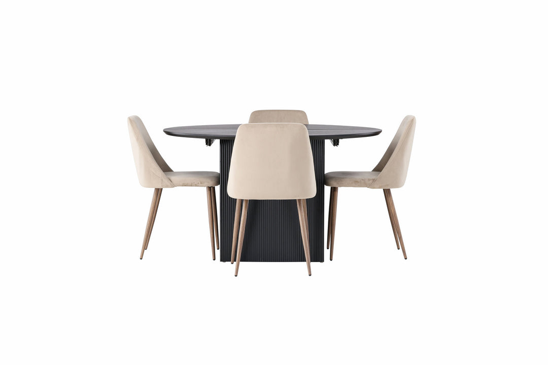 Venture Home Matilda Dining Table φ130 - Black / Black MDF with veneer +Night Dining Chair - Dark walnut / Mocca / Brown Fabric _4