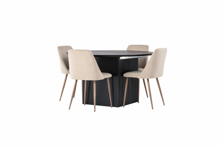 Venture Home Matilda Dining Table φ130 - Black / Black MDF with veneer +Night Dining Chair - Dark walnut / Mocca / Brown Fabric _4
