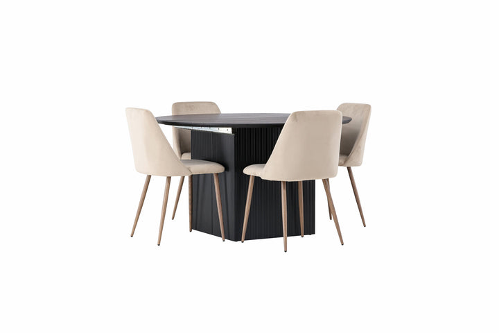 Venture Home Matilda Dining Table φ130 - Black / Black MDF with veneer +Night Dining Chair - Dark walnut / Mocca / Brown Fabric _4