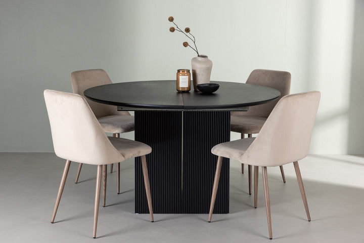 Venture Home Matilda Dining Table φ130 - Black / Black MDF with veneer +Night Dining Chair - Dark walnut / Mocca / Brown Fabric _4