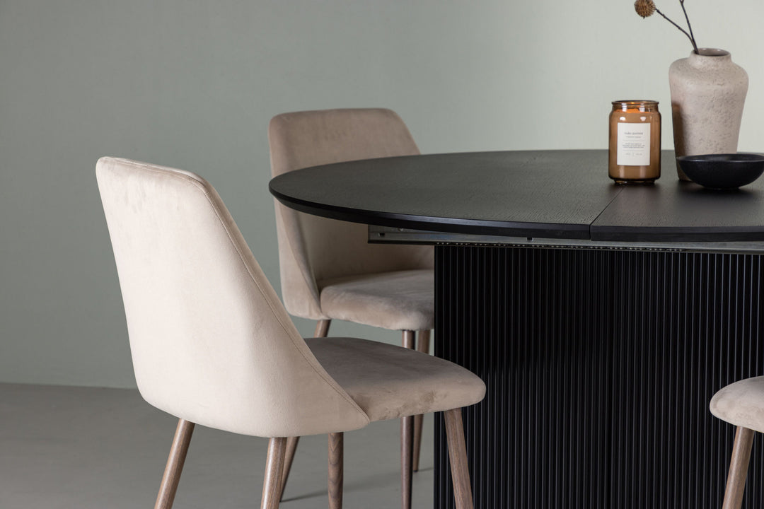 Venture Home Matilda Dining Table φ130 - Black / Black MDF with veneer +Night Dining Chair - Dark walnut / Mocca / Brown Fabric _4