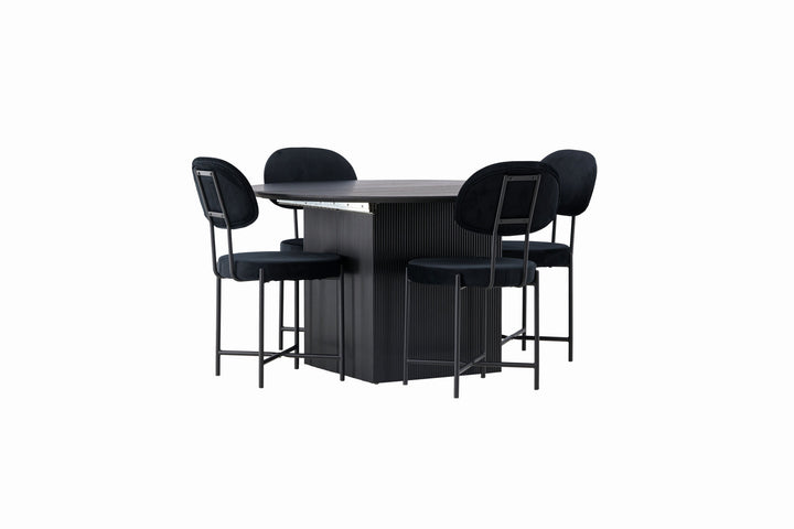 Venture Home Matilda Dining Table φ130 - Black / Black MDF with veneer +Stella Dining Chair - Black / Black Velvet _4